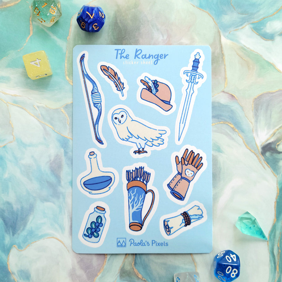 The Ranger Sticker Sheet - Geeky merchandise for people who play D&D - Merch to wear and cute accessories and stationery Paola's Pixels