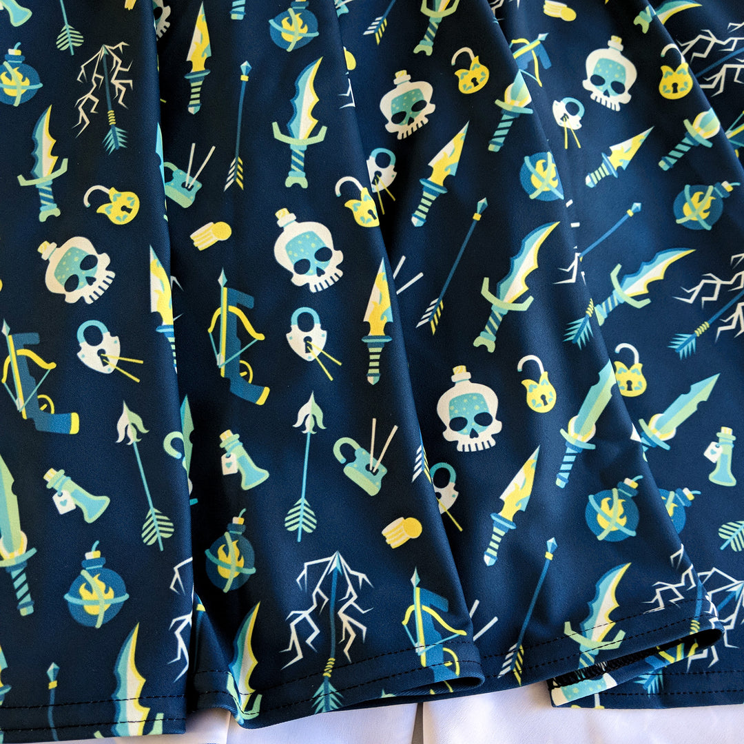 Rogue Skater Skirt - Geeky merchandise for people who play D&D - Merch to wear and cute accessories and stationery Paola's Pixels
