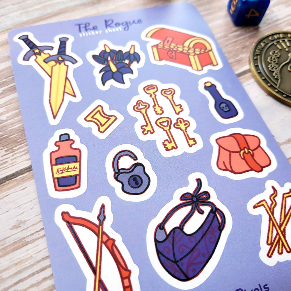 Rogue Sticker Sheet - Geeky merchandise for people who play D&D - Merch to wear and cute accessories and stationery Paola's Pixels