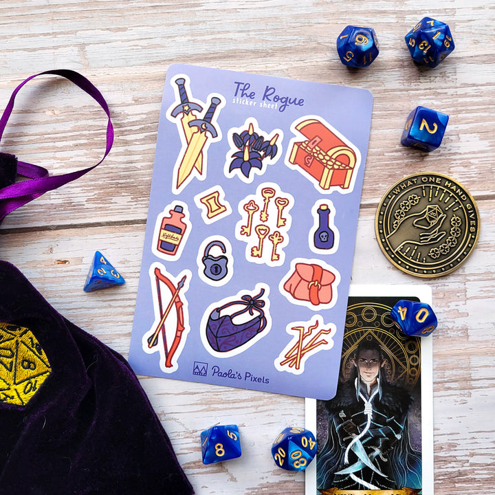 Rogue Sticker Sheet - Geeky merchandise for people who play D&D - Merch to wear and cute accessories and stationery Paola's Pixels