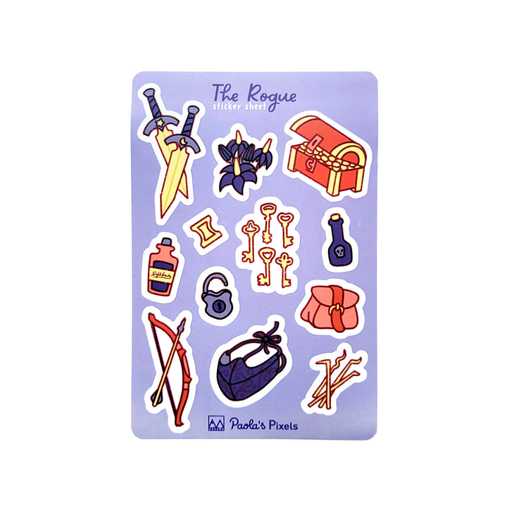 Rogue Sticker Sheet - Geeky merchandise for people who play D&D - Merch to wear and cute accessories and stationery Paola's Pixels
