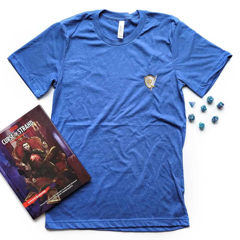 Sword and Shield Embroidered Unisex Shirt - Geeky merchandise for people who play D&D - Merch to wear and cute accessories and stationery Paola's Pixels