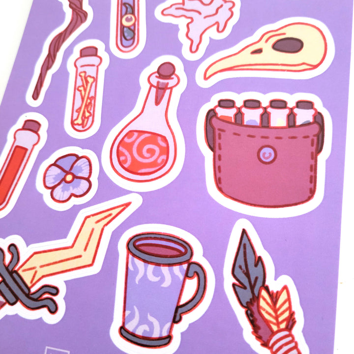 The Sorcerer Sticker Sheet - Geeky merchandise for people who play D&D - Merch to wear and cute accessories and stationery Paola's Pixels
