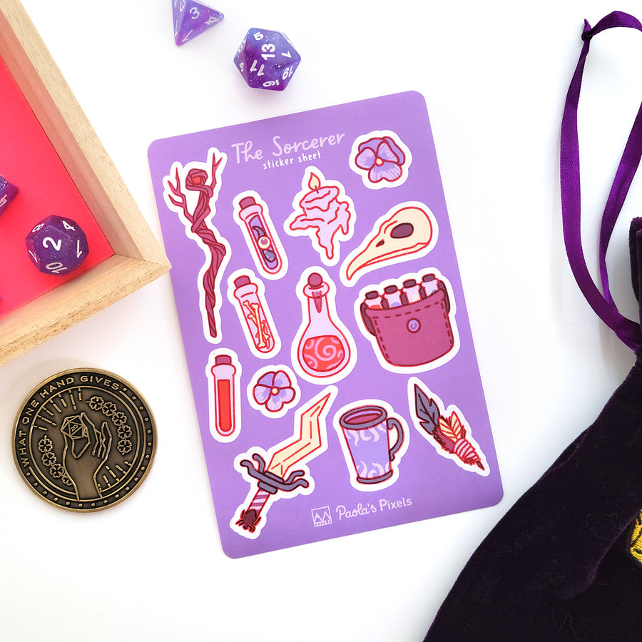 The Sorcerer Sticker Sheet - Geeky merchandise for people who play D&D - Merch to wear and cute accessories and stationery Paola's Pixels