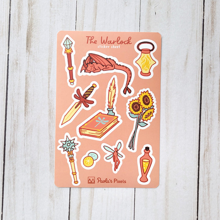 Summer Warlock Sticker Sheet - Geeky merchandise for people who play D&D - Merch to wear and cute accessories and stationery Paola's Pixels