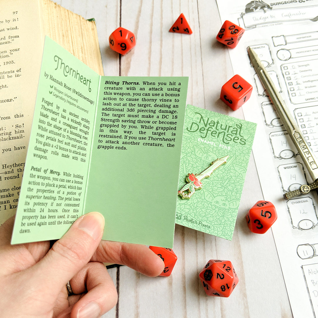Thornheart Pin - Geeky merchandise for people who play D&D - Merch to wear and cute accessories and stationery Paola's Pixels