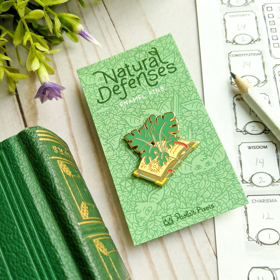Monstera Tome Pin - Geeky merchandise for people who play D&D - Merch to wear and cute accessories and stationery Paola's Pixels