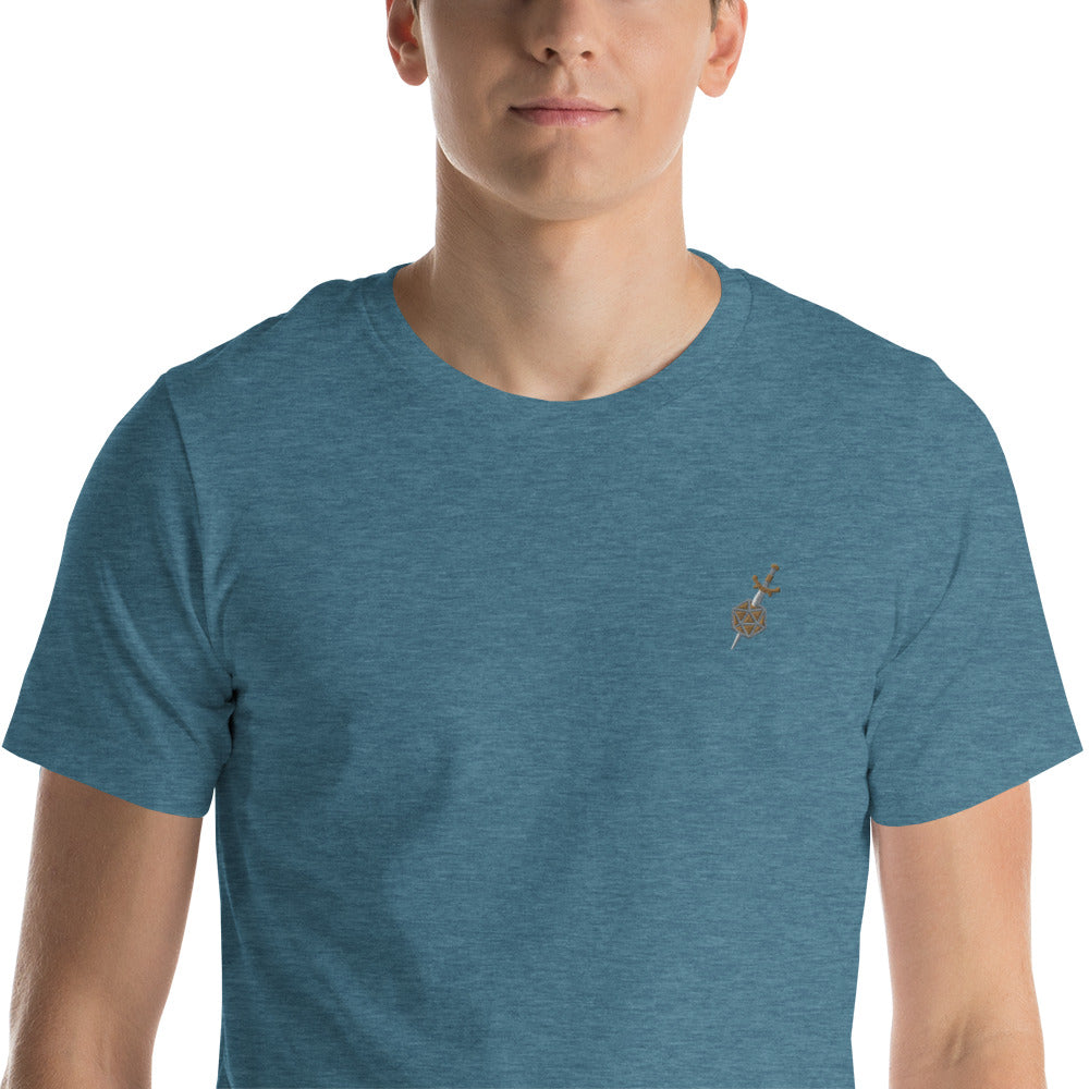 Dagger and d20 Embroidered Unisex Shirt - Geeky merchandise for people who play D&D - Merch to wear and cute accessories and stationery Paola's Pixels