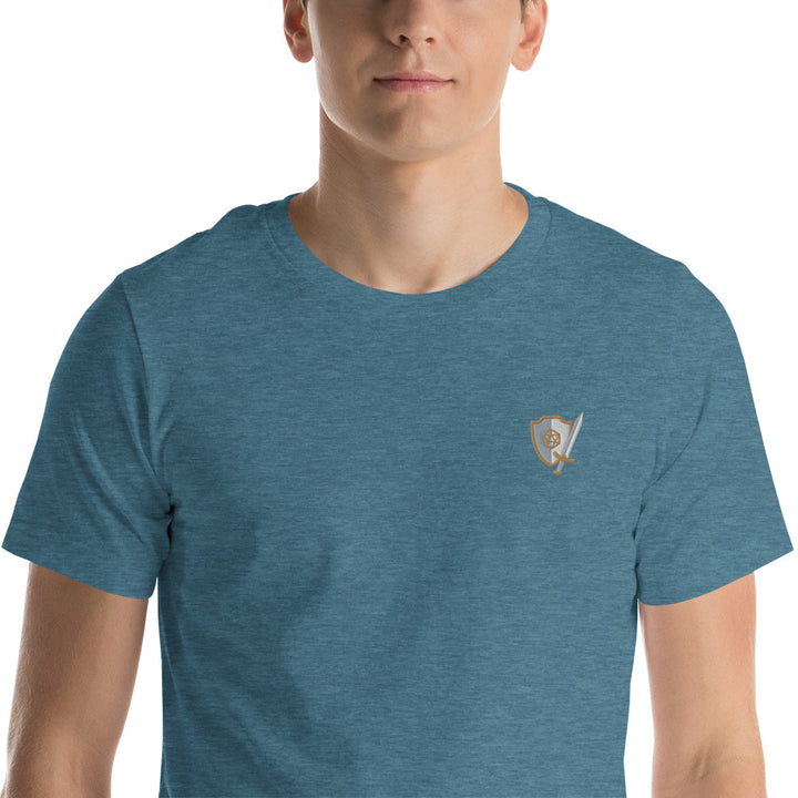 Sword and Shield Embroidered Unisex Shirt - Geeky merchandise for people who play D&D - Merch to wear and cute accessories and stationery Paola's Pixels
