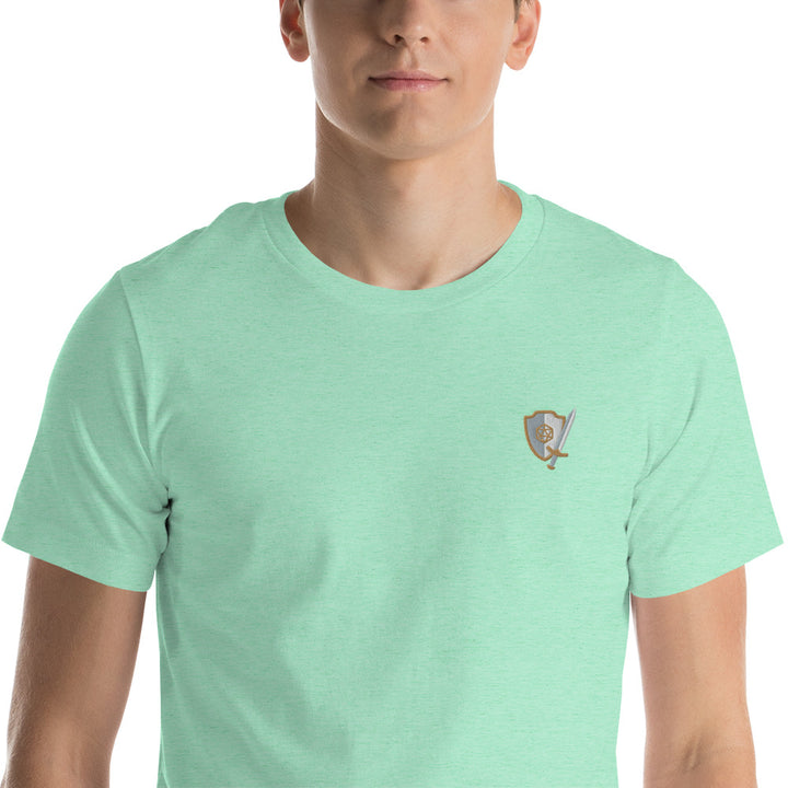 Sword and Shield Embroidered Unisex Shirt - Geeky merchandise for people who play D&D - Merch to wear and cute accessories and stationery Paola's Pixels