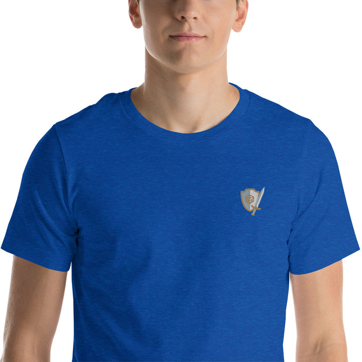 Sword and Shield Embroidered Unisex Shirt - Geeky merchandise for people who play D&D - Merch to wear and cute accessories and stationery Paola's Pixels
