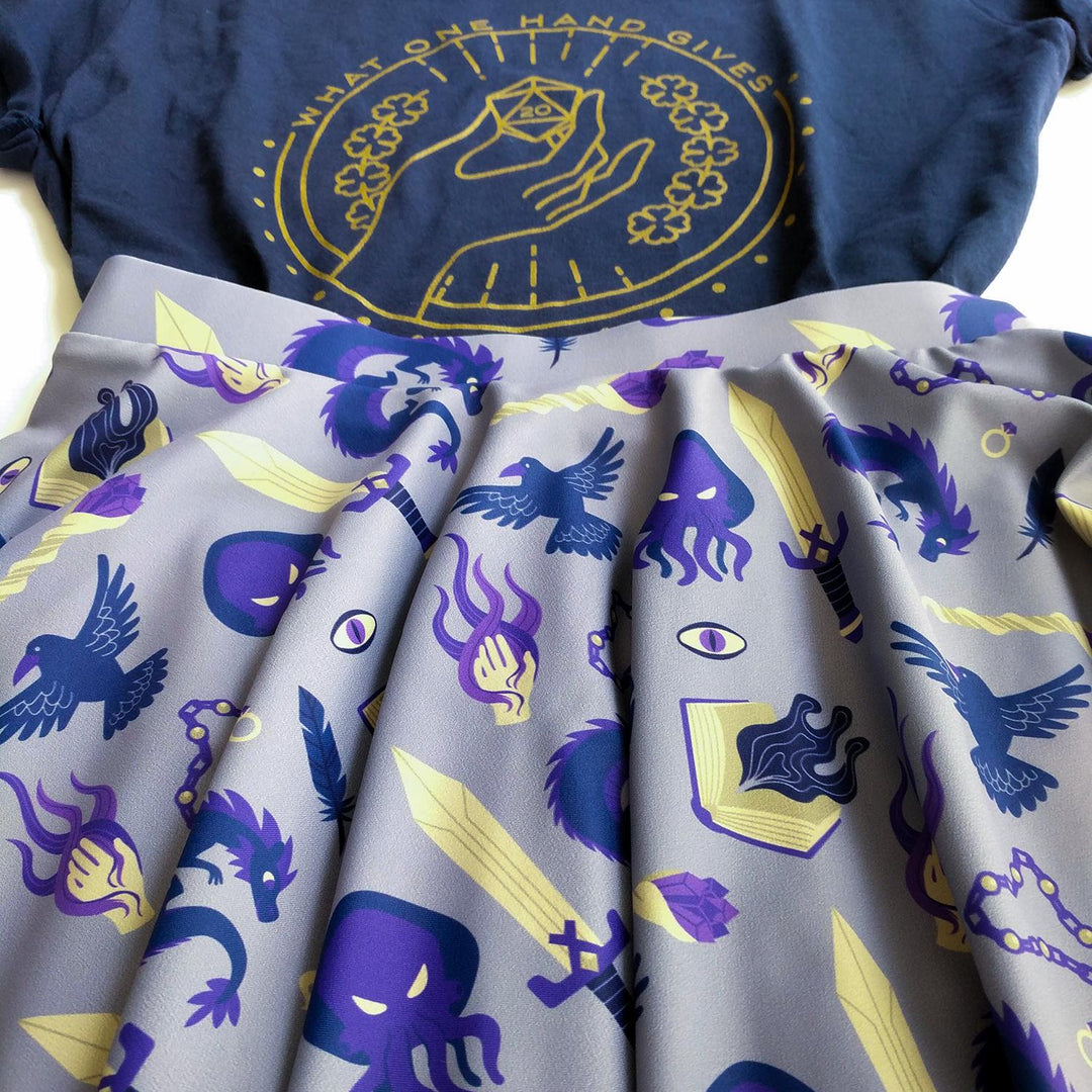 Warlock Skater Skirt - Geeky merchandise for people who play D&D - Merch to wear and cute accessories and stationery Paola's Pixels