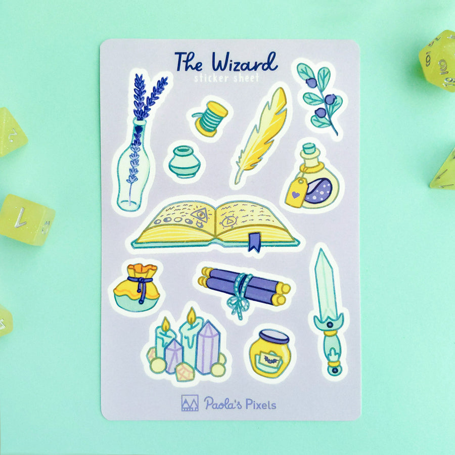 The Wizard Sticker Sheet - Geeky merchandise for people who play D&D - Merch to wear and cute accessories and stationery Paola's Pixels