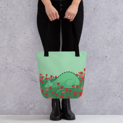 Sleeping Dragon Tote bag - Geeky merchandise for people who play D&D - Merch to wear and cute accessories and stationery Paola's Pixels
