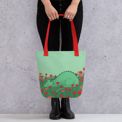 Sleeping Dragon Tote bag - Geeky merchandise for people who play D&D - Merch to wear and cute accessories and stationery Paola's Pixels