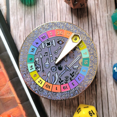 d20 Spinner Enamel Pin - Geeky merchandise for people who play D&D - Merch to wear and cute accessories and stationery Paola's Pixels