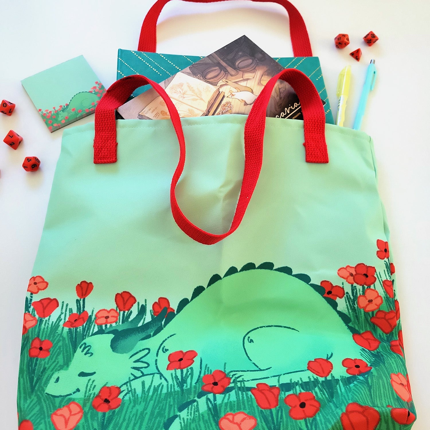 Sleeping Dragon Tote bag - Geeky merchandise for people who play D&D - Merch to wear and cute accessories and stationery Paola's Pixels