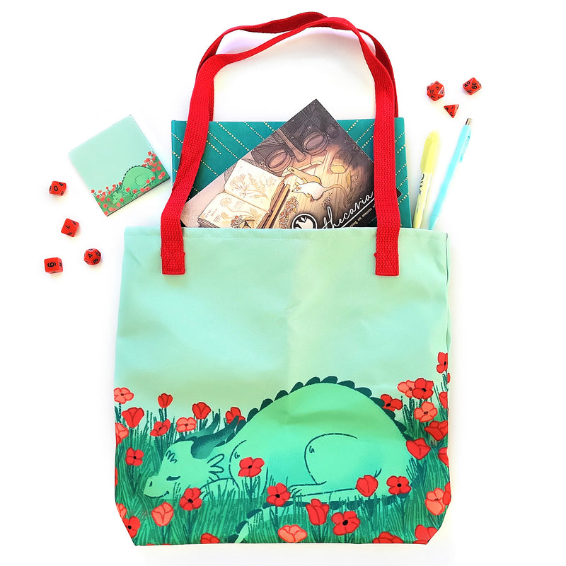 Sleeping Dragon Tote bag - Geeky merchandise for people who play D&D - Merch to wear and cute accessories and stationery Paola&