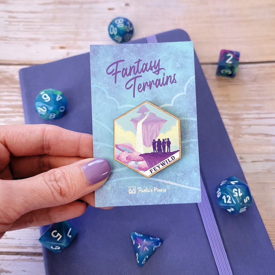 Feywild Terrain Wooden Pin - Geeky merchandise for people who play D&D - Merch to wear and cute accessories and stationery Paola's Pixels