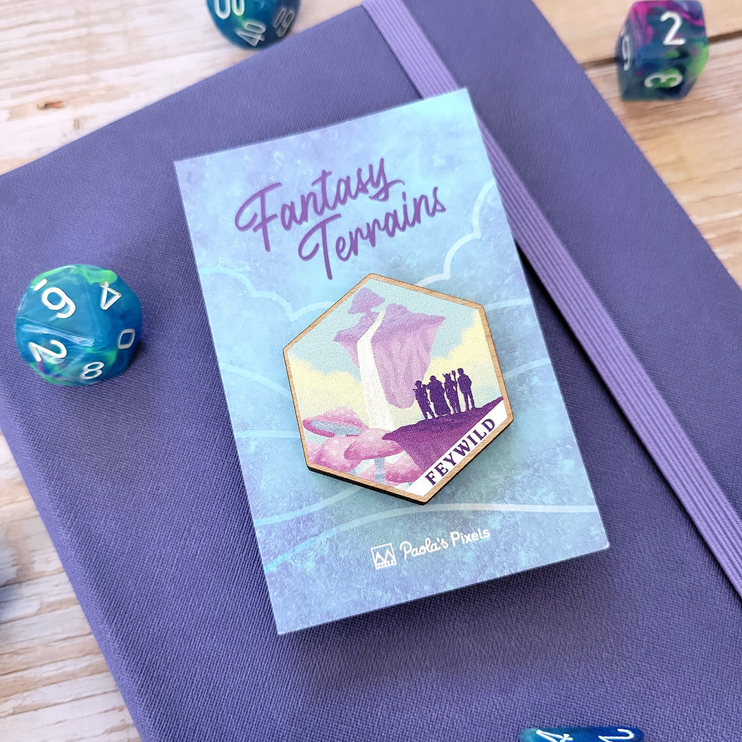 Feywild Terrain Wooden Pin - Geeky merchandise for people who play D&D - Merch to wear and cute accessories and stationery Paola's Pixels