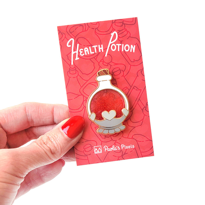 Health Potion Glitter Pin