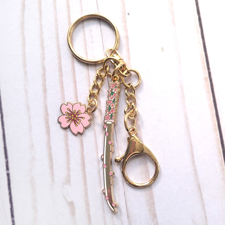 Seconds Sale! Cherry Blossom Katana Enamel Keychain