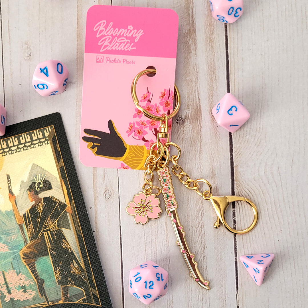 Cherry Blossom Katana Enamel Keychain