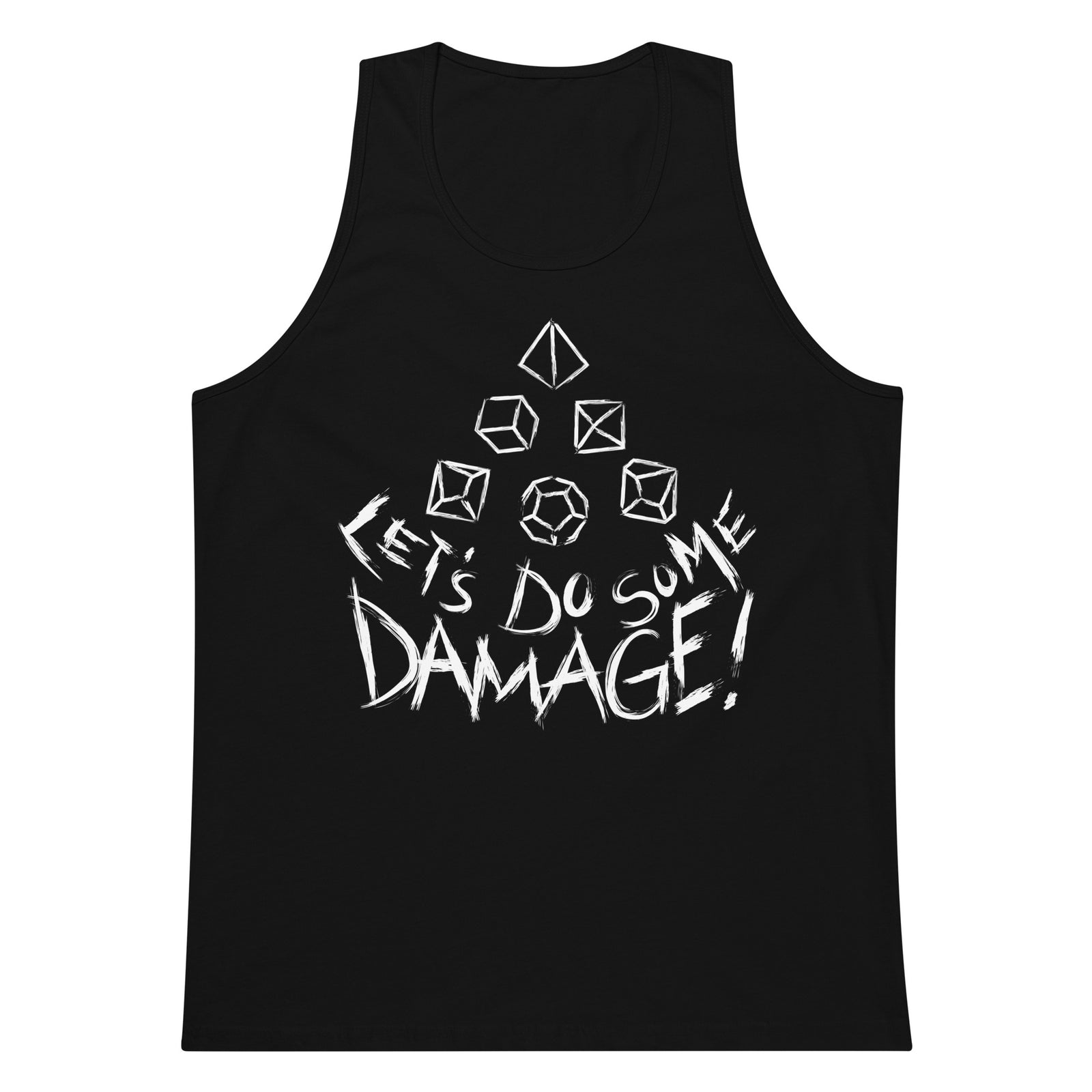 White Let's Do Some Damage Tank Top - Geeky merchandise for people who play D&D - Merch to wear and cute accessories and stationery Paola's Pixels