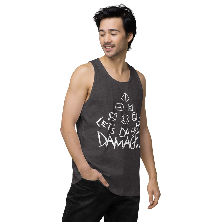 White Let's Do Some Damage Tank Top - Geeky merchandise for people who play D&D - Merch to wear and cute accessories and stationery Paola's Pixels