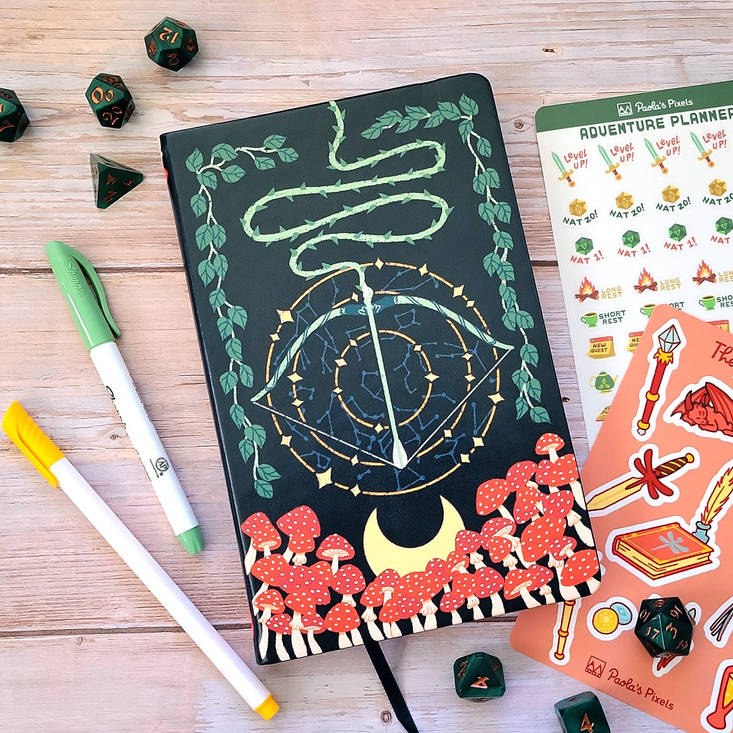 Dark Forest Dot Grid Journal - Geeky merchandise for people who play D&D - Merch to wear and cute accessories and stationery Paola's Pixels