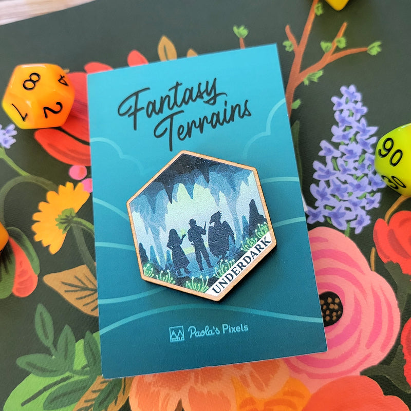 Underdark Terrain Wooden Pin - Geeky merchandise for people who play D&D - Merch to wear and cute accessories and stationery Paola&