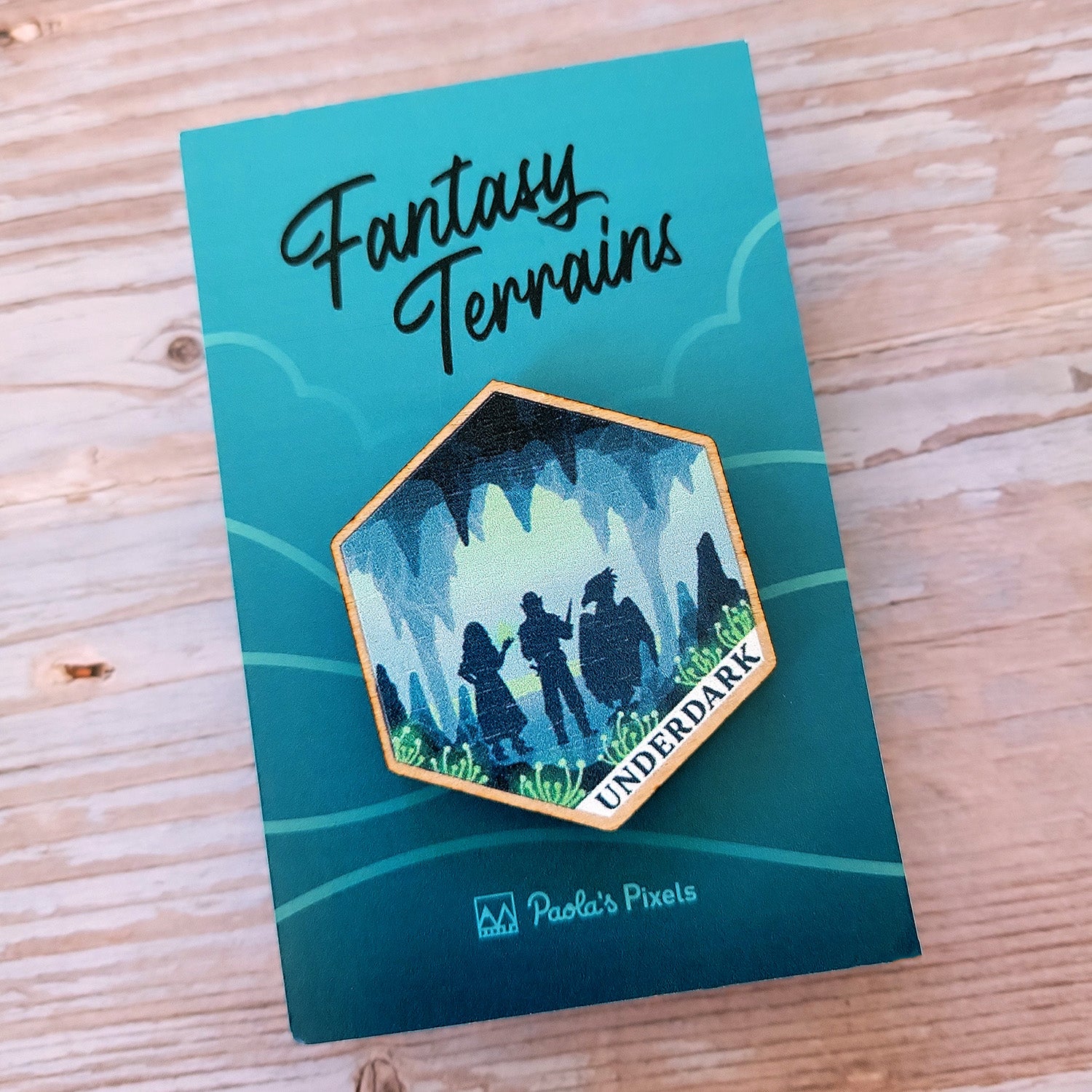 Underdark Terrain Wooden Pin - Geeky merchandise for people who play D&D - Merch to wear and cute accessories and stationery Paola's Pixels