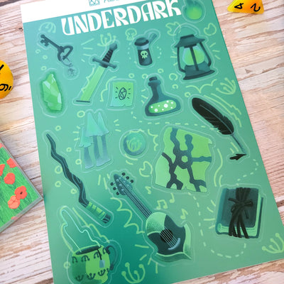 Underdark Sticker Sheet - Geeky merchandise for people who play D&D - Merch to wear and cute accessories and stationery Paola's Pixels