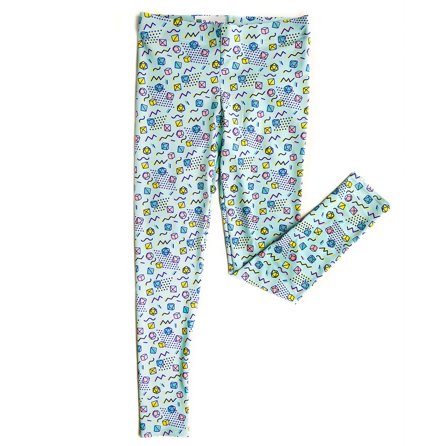 90s Dice Leggings - Geeky merchandise for people who play D&D - Merch to wear and cute accessories and stationery Paola's Pixels