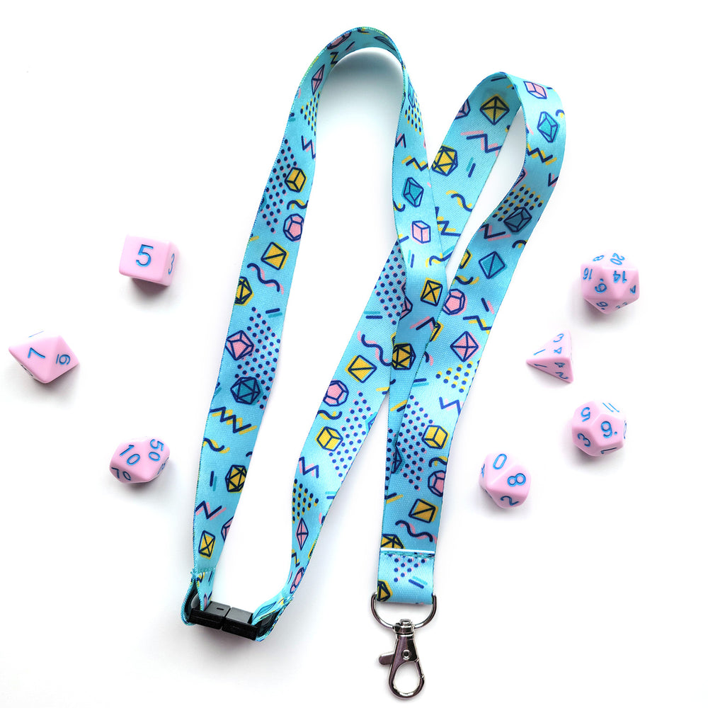 90s Dice Lanyard - Geeky merchandise for people who play D&D - Merch to wear and cute accessories and stationery Paola's Pixels