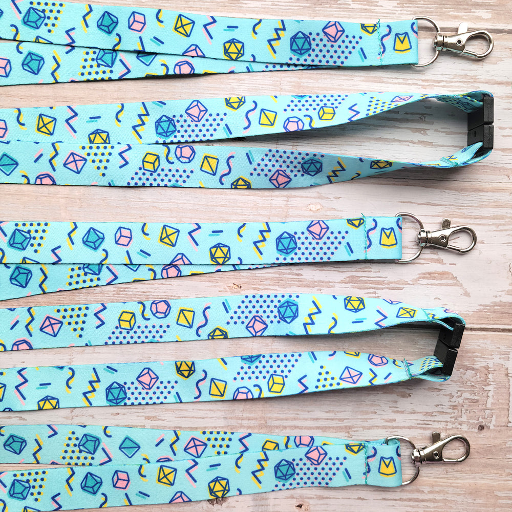 90s Dice Lanyard - Geeky merchandise for people who play D&D - Merch to wear and cute accessories and stationery Paola's Pixels