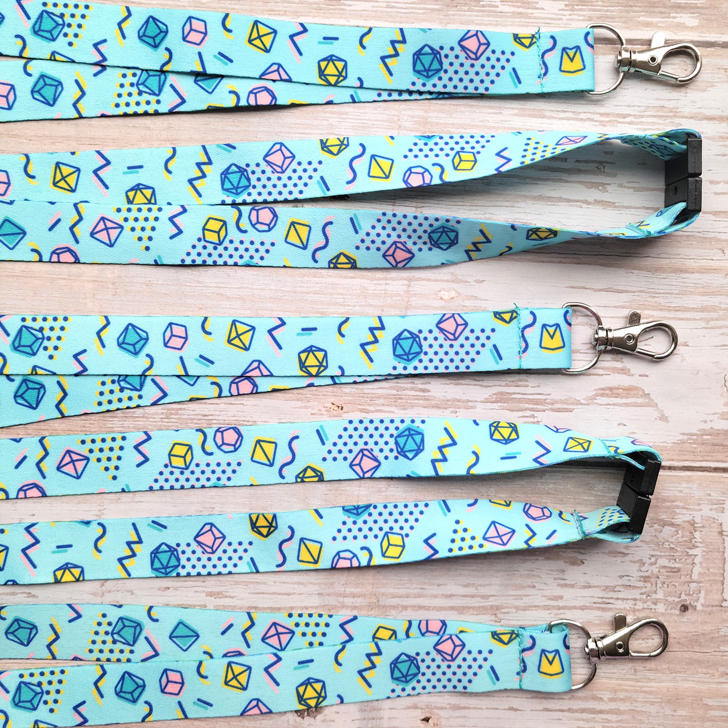 90s Dice Lanyard - Geeky merchandise for people who play D&D - Merch to wear and cute accessories and stationery Paola's Pixels