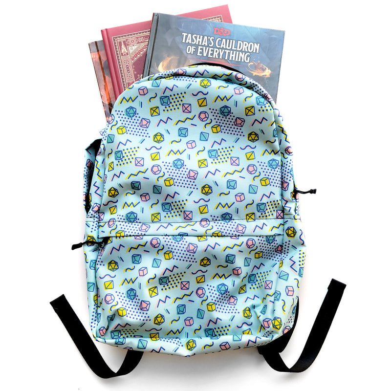 90s Dice Backpack - Geeky merchandise for people who play D&D - Merch to wear and cute accessories and stationery Paola&