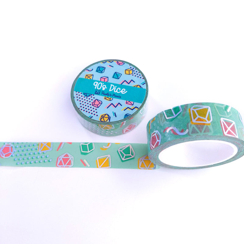 90s Dice Washi Tape - Geeky merchandise for people who play D&D - Merch to wear and cute accessories and stationery Paola&