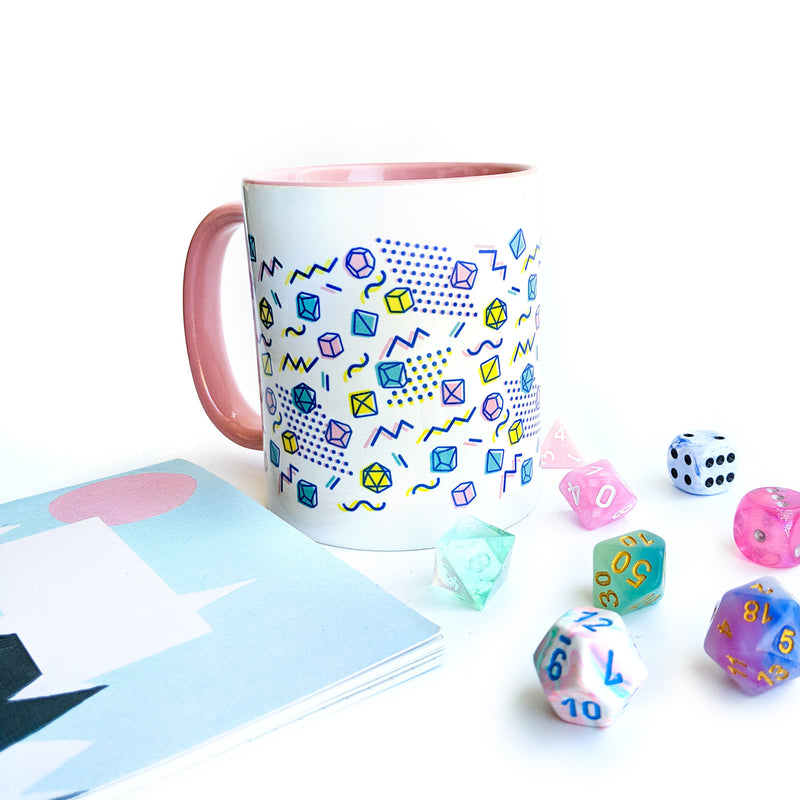 90s Dice Mug - Geeky merchandise for people who play D&D - Merch to wear and cute accessories and stationery Paola&