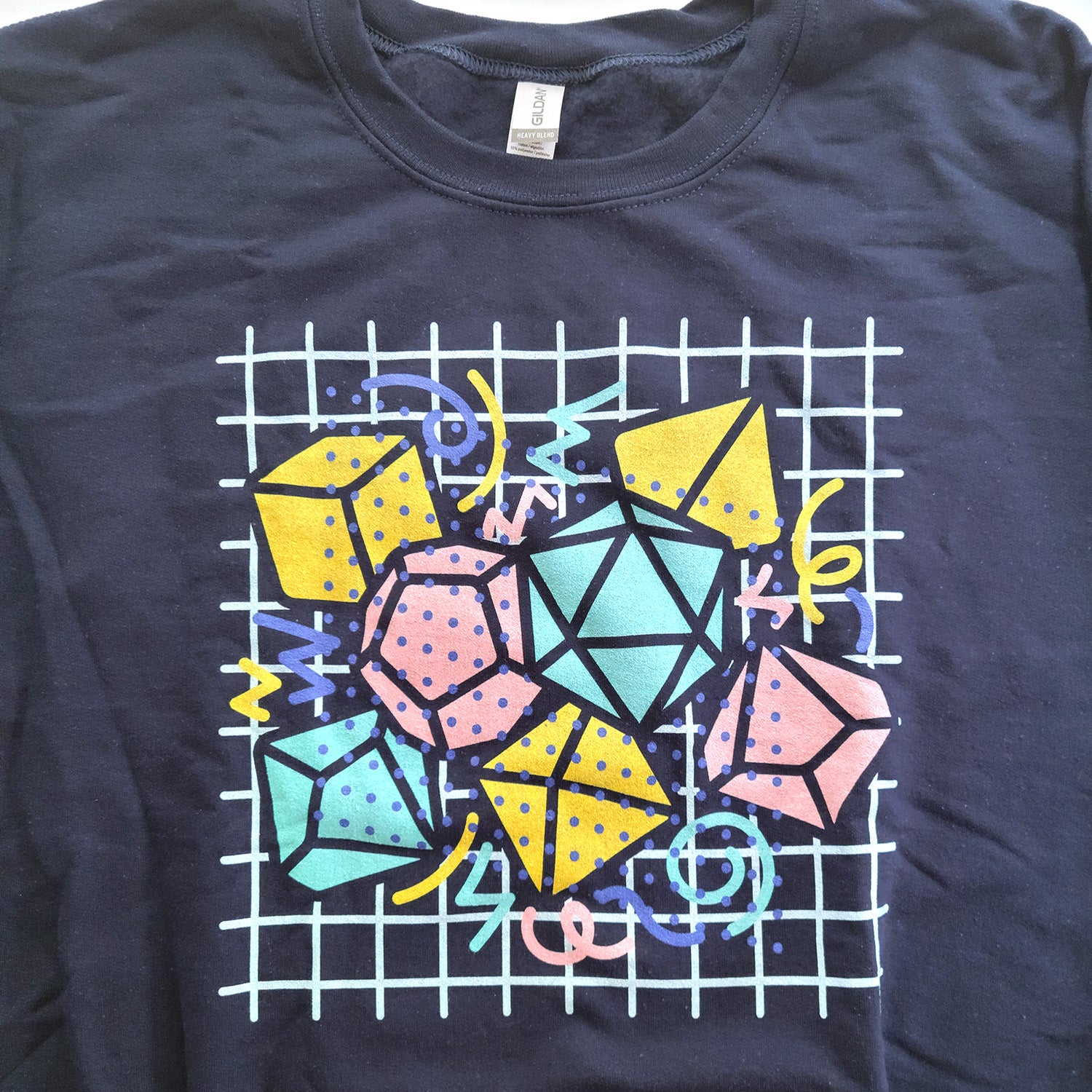 90s Dice Sweatshirt Light Version - Geeky merchandise for people who play D&D - Merch to wear and cute accessories and stationery Paola's Pixels