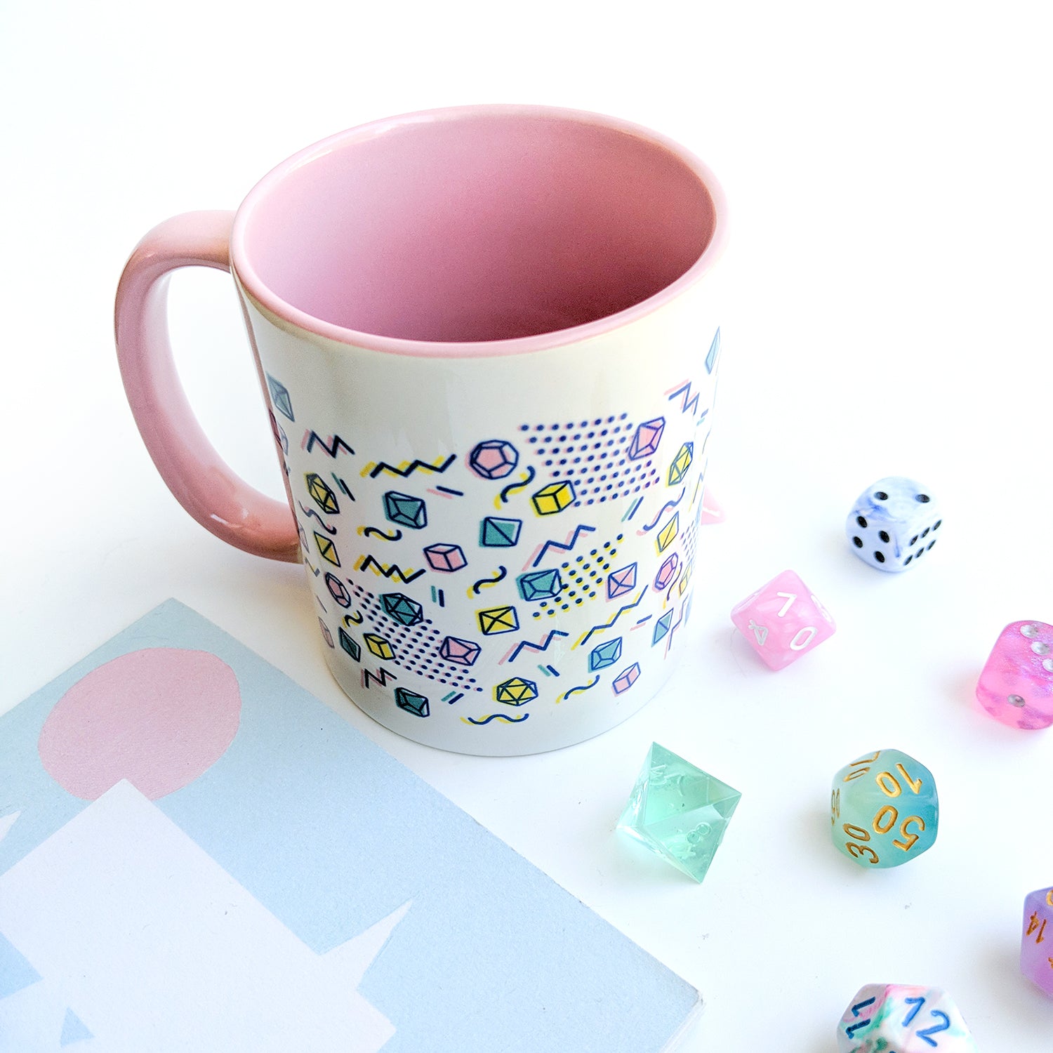 90s Dice Mug - Geeky merchandise for people who play D&D - Merch to wear and cute accessories and stationery Paola's Pixels