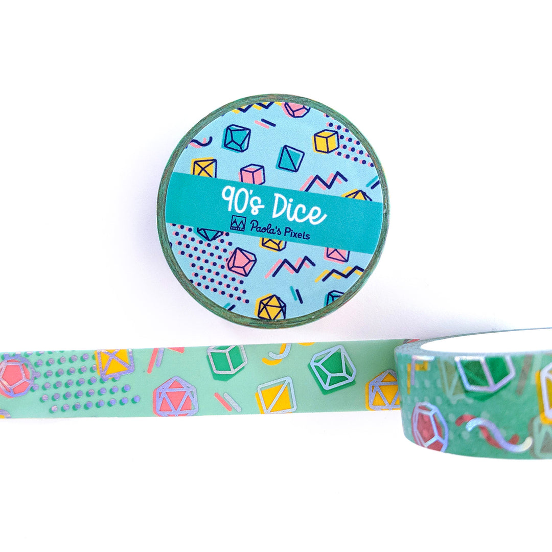 90s Dice Washi Tape - Geeky merchandise for people who play D&D - Merch to wear and cute accessories and stationery Paola's Pixels