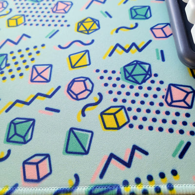 90s Dice desk mat - Geeky merchandise for people who play D&D - Merch to wear and cute accessories and stationery Paola's Pixels