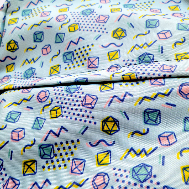 90s Dice Backpack - Geeky merchandise for people who play D&D - Merch to wear and cute accessories and stationery Paola's Pixels