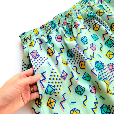 90s Dice Midi Skirt - Geeky merchandise for people who play D&D - Merch to wear and cute accessories and stationery Paola's Pixels