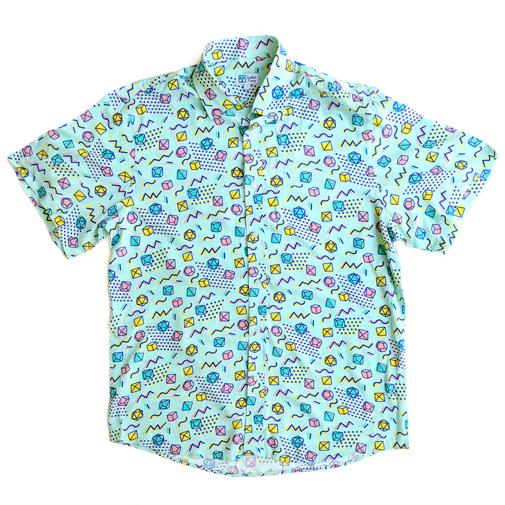 90s Dice Unisex Button Up - Geeky merchandise for people who play D&D - Merch to wear and cute accessories and stationery Paola's Pixels