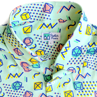 90s Dice Unisex Button Up - Geeky merchandise for people who play D&D - Merch to wear and cute accessories and stationery Paola's Pixels