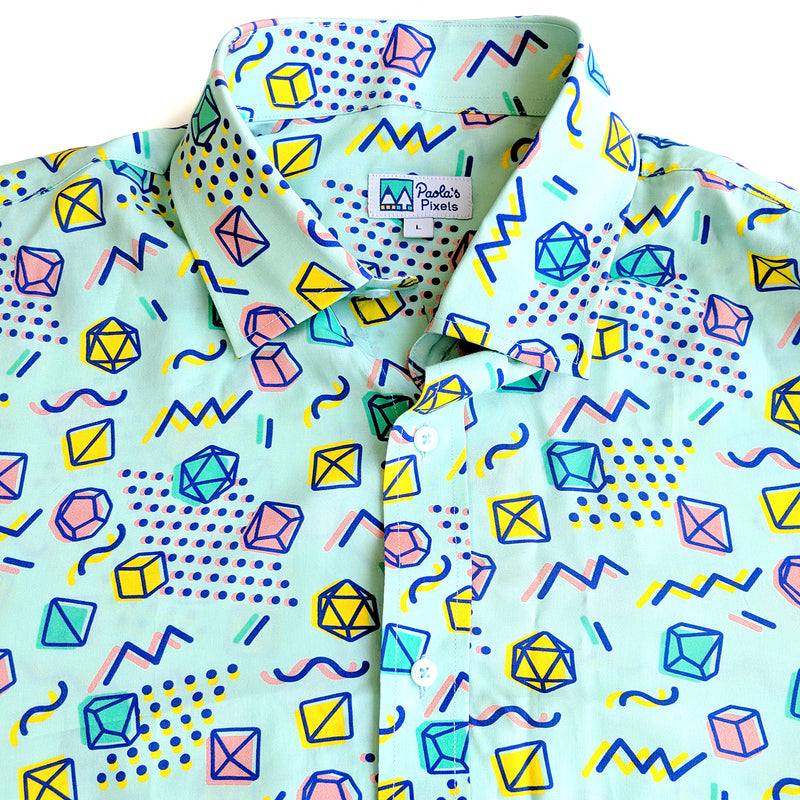 90s Dice Unisex Button Up - Geeky merchandise for people who play D&D - Merch to wear and cute accessories and stationery Paola&