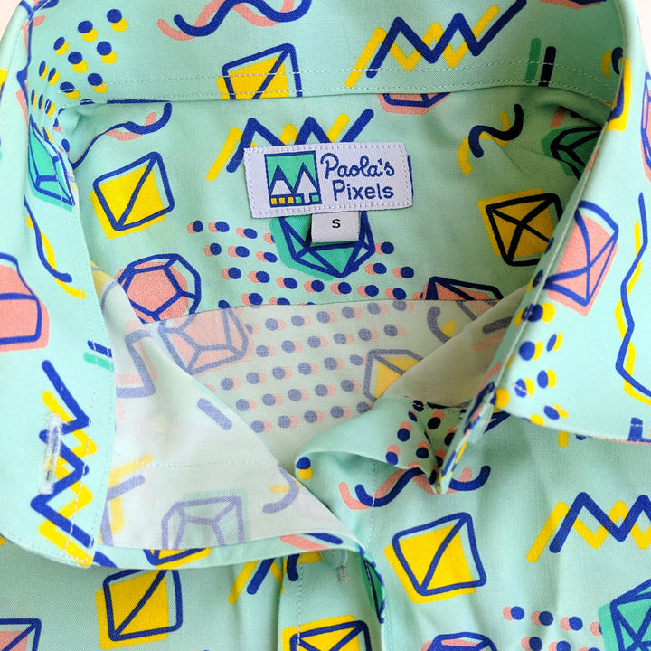 90s Dice Women's Button Up - Geeky merchandise for people who play D&D - Merch to wear and cute accessories and stationery Paola's Pixels
